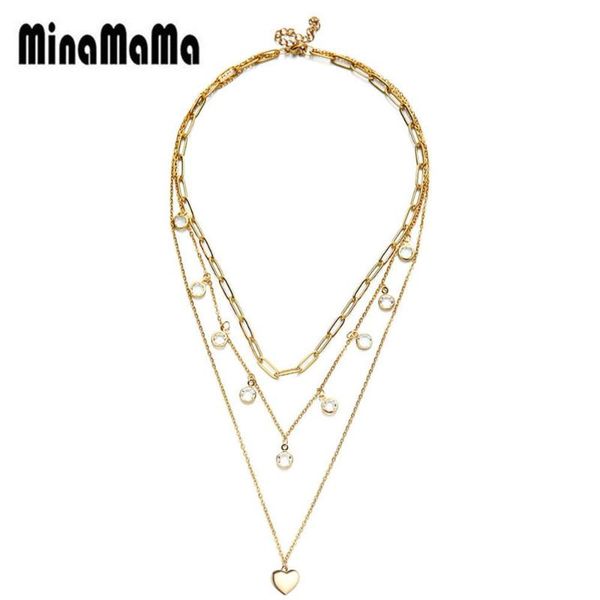 

stainless steel crystal tassel heart pendant necklace for women girls choker collar jewelry necklaces, Silver