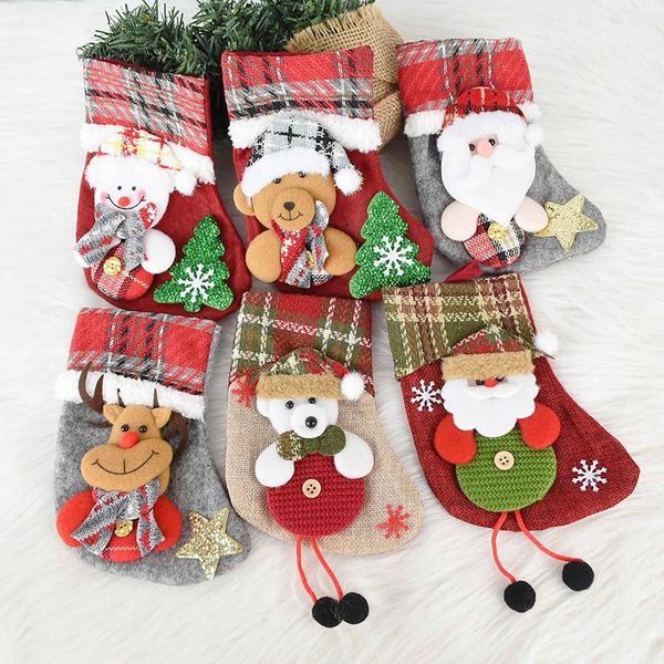 

christmas decorations small stockings santa claus deer socks kids gifts candy bag xmas decoration for home tree hanging ornaments