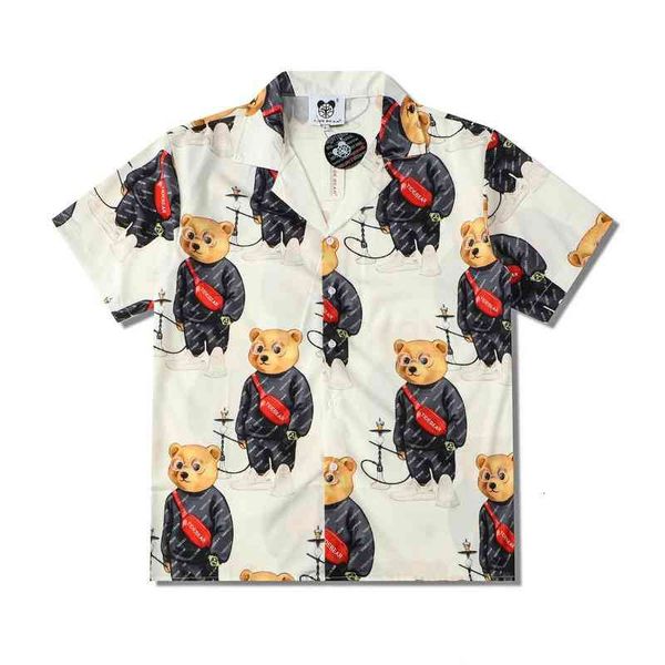 

men's casual shirts europe spring summer men hawaii beach short sleeve shirt cool hip hop cartoon bear designer tee k5mu# u83c, White;black