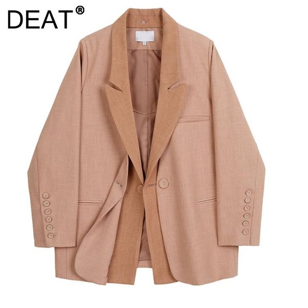 

women's suits & blazers [deat] 2021 spring autumn fashion tide coat loose long sleeve turn-down collar single button splicing blazer wo, White;black