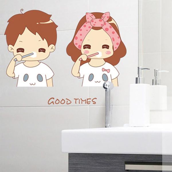 

pair of lovely warm couple stickers waterproof glass bathroom tile home decor fashion creative wall sticker goodtimes