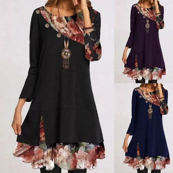 

ta4 2021fashion chiffon women's print plus dresses loose size 2021 springfashion chiffon women's spring print loose size dress