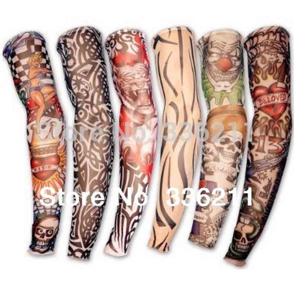 Serin karışık 100% Naylon Elastik Sahte Geçici Dövme Kol Tasarımları Vücut Sanatı Tam Kol Çorap Tatoo Serin Erkekler Kadınlar Için