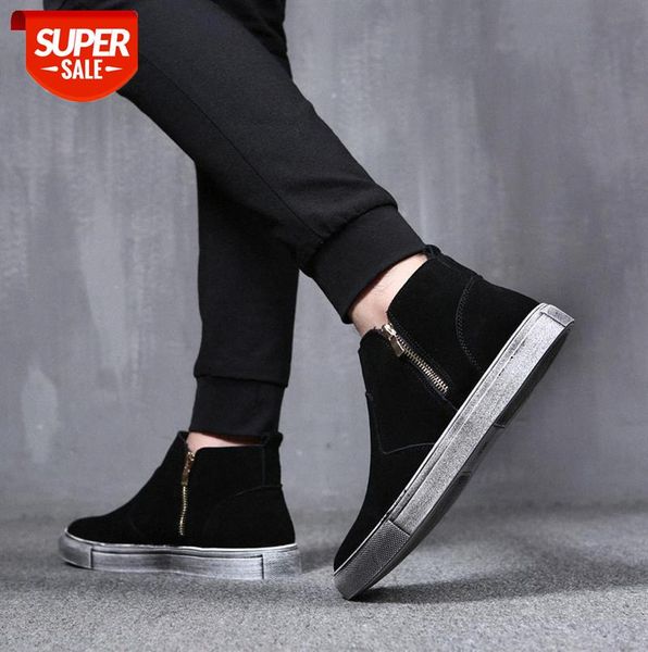 

men's shoes, suede martin boots, short retro high-sneakers, zipper and velvet, warm cotton shoes #mp09