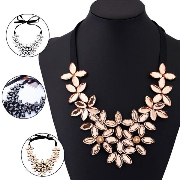 

pendant necklaces pinksee arrival resin crystal jewelry for women geometric flower choker bib necklace party charm gift summer style, Silver