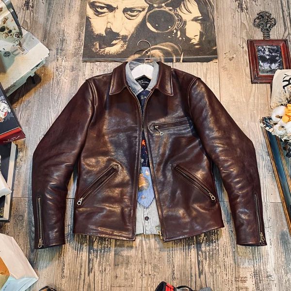 

men's leather & faux no coating thicker brown jacket 1930, Black