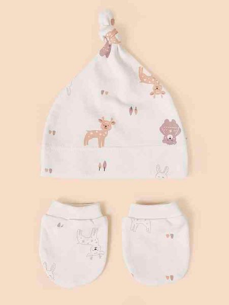 

baby cartoon deer hat & 1pair gloves she, Yellow