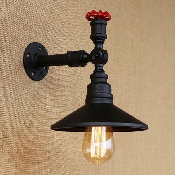 Wandleuchte 4 Farbe Art Deco Schwarz Eisen Vintage Wasserpfeife Nachttischlampen mit LED/Edison E27 Wandleuchte Licht für Café Loft Bar Wohnzimmer