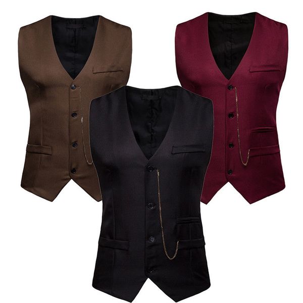 

M-2XL Mens Formal Business Slim Fit Chain Party Evening Banquet Vest Waistcoat Sleeveless Fashion Jacket Tops, Black;brown