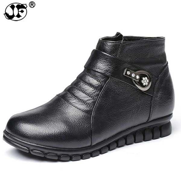 

boots winter fashion genuine leather women snow elderly mother warm female thick shoes flat comfortable old, Black