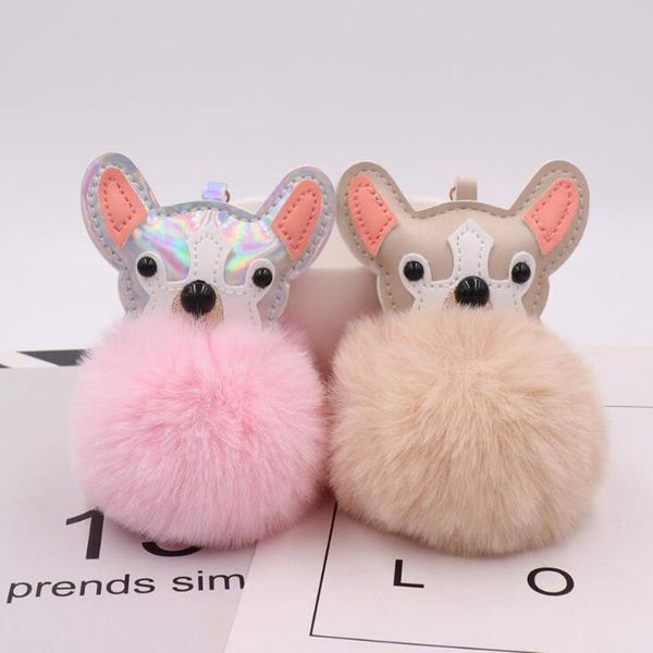 

keychains 10pcs/lot women fashion jewelry plush cute dog with pu head key ring party favors for girls bag decorations, Silver