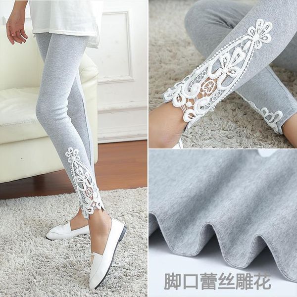 

fashion lace stretchy women leggings skinny cotton high waist pants, Black