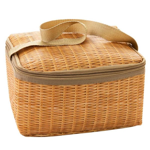 

office portable outdoor imitited rattan print home camping school storage hiking picnic travel lunch bag bags