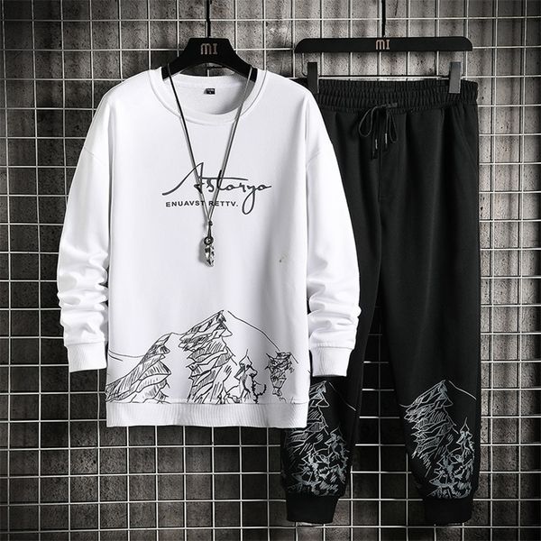 

fashion sports wear two pieces set mens hoodie+pants harajuku printing spring autumn casual outfit men sweatsuit 220310, Gray