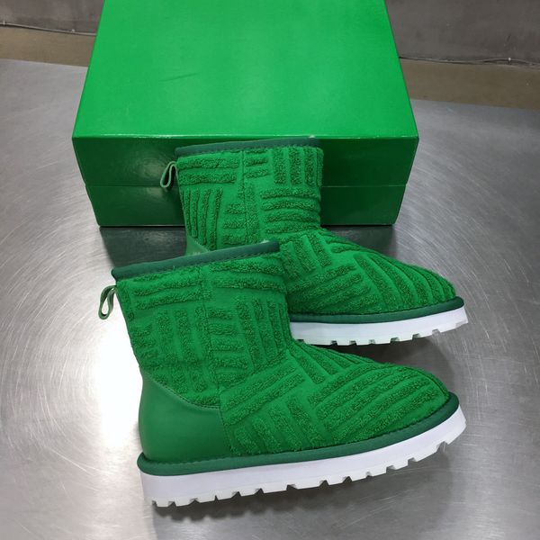 

winter green cotton fabric moto shearling ankle boots flats snow boot round toe pull-on thermal booties luxury designers brand shoes 35-41, Black