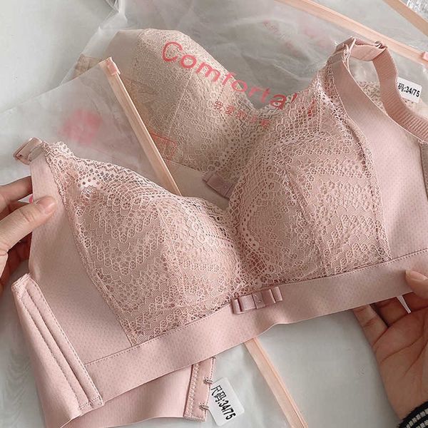 

women and pregnant mothers before after childbirth without steel ring lace gathered to feed breast milk bra underwear, Red;black