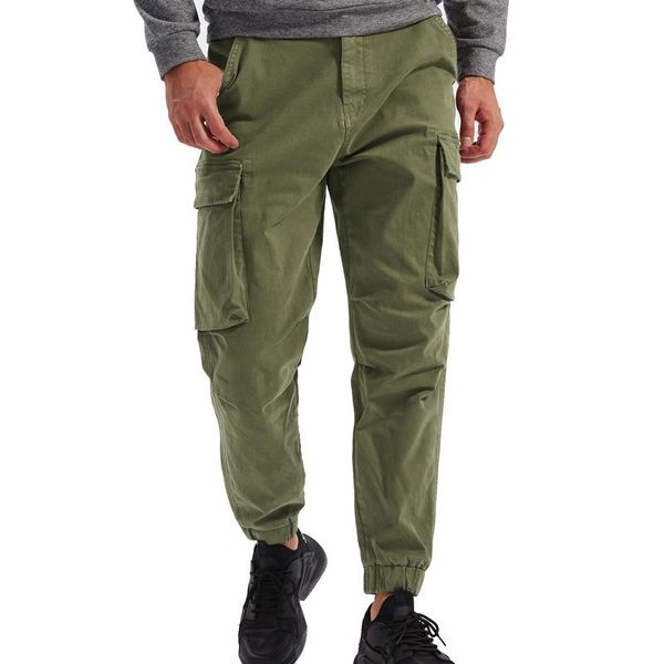 

men's pants 2021 fashion solid color with big pockets straight youth overalls casual men mens joggers, Black