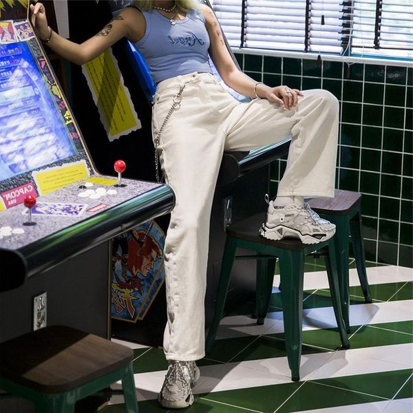 

autumn winter pants women fashion loose female long streetwear solid high waist metal chain casual pocket women's & capris, Black;white