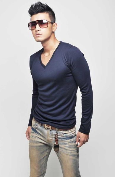 

men's body shapers korean slim v - neck long shirt tight fitting base unlined upper garment cotton low solid color r, Black;brown