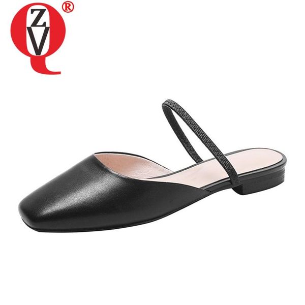 

slippers zvq 2021 spring summer fashion concise casual 1.5 cm heel shoes woman genuine leather low size 33-40, Black