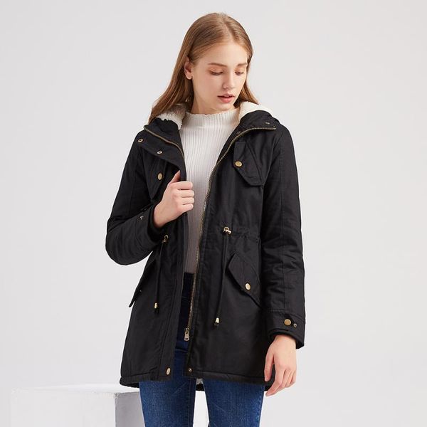 

women's jackets 2021 european autumn winter cotton-padded jacket solid color hooded parkas plus velvet coat, Black;brown