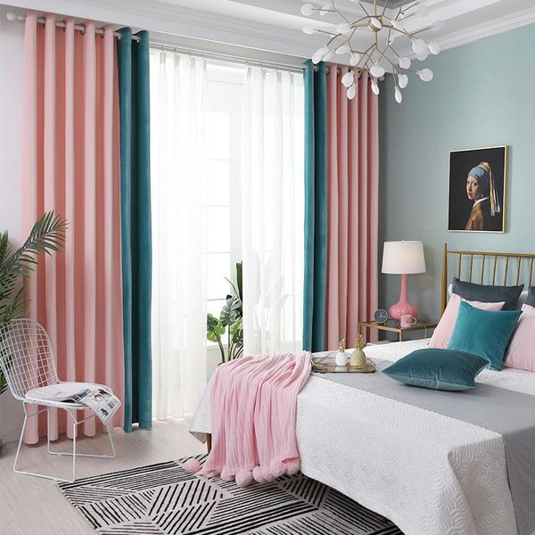 

curtain & drapes modern simple high-end flannel solid color stitching nordic style splicing high shadingt for living room bedroom