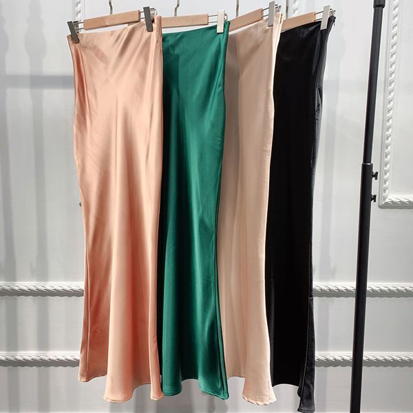 

faldas mujer moda muslim high waist bodycon maxi pencil long satin skirt jupe longue femme skirts womens korean fashion clothing, Red