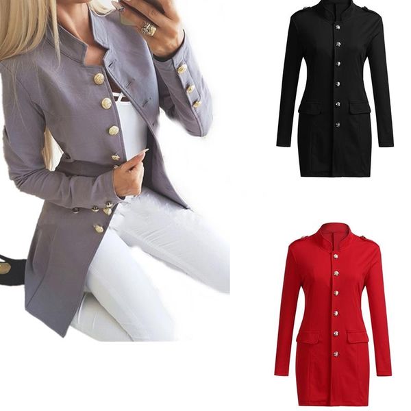 

women's suits & blazers ladies blazer long sleeve button casual women suit jacket female feminine femme grey blue red black, White;black