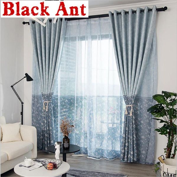 

pastoral style floral curtain for living room sheer splicing bedroom window treatment custom made rideau x-jd914#20 & drapes