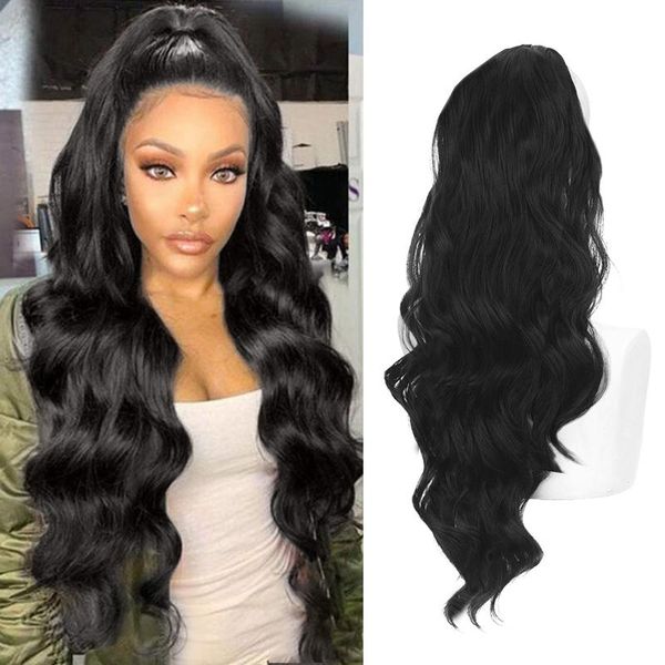 

synthetic wigs xuanguang long wavy 24 inch curly ponytail drawstring hair accessories for women black red