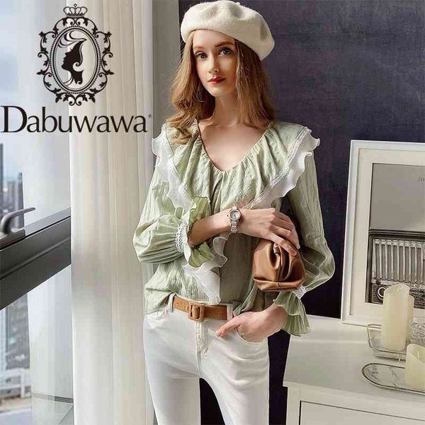 Dabuwawa Sexy V-Ausschnitt Solide Frauen Bluse Shirt Rüschenärmel Feminina Top Shirt Casual Party Wear Damen Bluse DT1DST006 210520