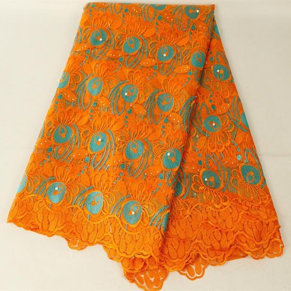 

ribbon orange african beaded lace fabric 2021 french voile for wedding party dresses embroidered nigerian, Pink;blue