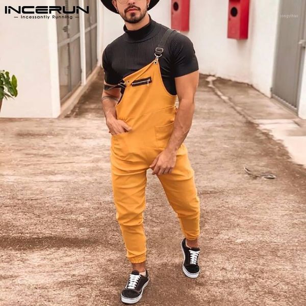 

men's pants fashionable rompers european and american style casual streetwear trendy loose solid sleeveless jumpsuit s-5xl incerun, Black