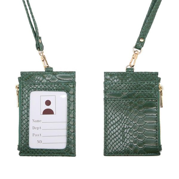 

card holders 2021 arrival lanyard holder slim zipper pouch coin purse python pattern id window, Brown;gray