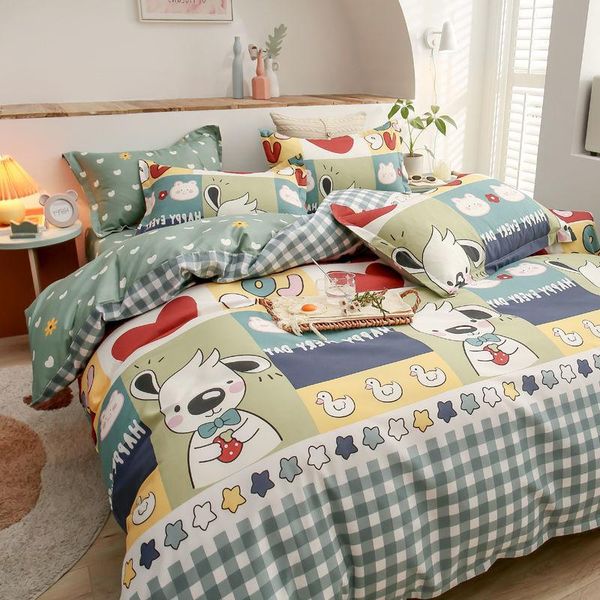 

bedding sets fashion set cartoon printed bed linen sheet plaid duvet cover single double  king quilt covers bedclothes