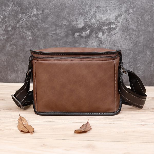 

Wholesale men leathers shoulder bag business printing fashion briefcase street popular polka dot backpack outdoor waterproof cross contrast leather backpacks, Brown-7001