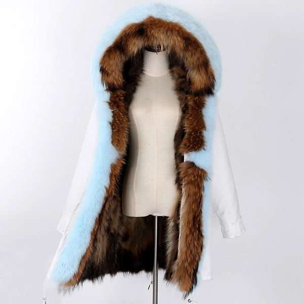 

women's fur & faux 2021 women real coat plus size thick warm female raccoon parkas white winter jacket long outerwear streetwear, Black