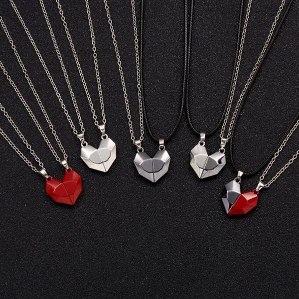 

pendant necklaces 10pcs magnetic faceted heart shape couples necklace men women jewelry gift c-21, Silver
