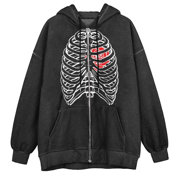 

women's hoodies & sweatshirts skeleton zip up rhinestone graphic oversized pullovers goth jacket with pockets western style, Black