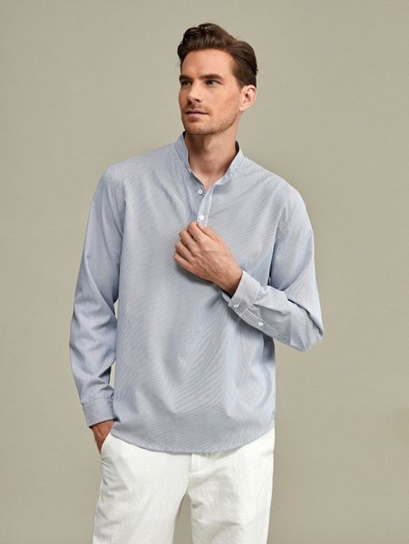 

men vertical striped half button shirt x687#, White;black