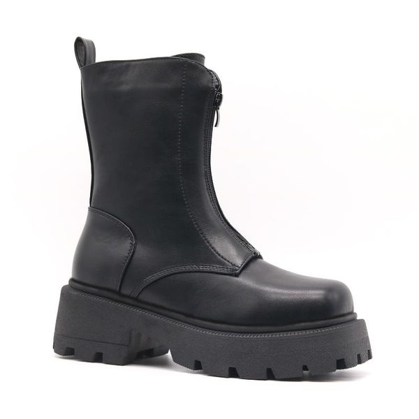

women's black chunky zip front hiker biker boots