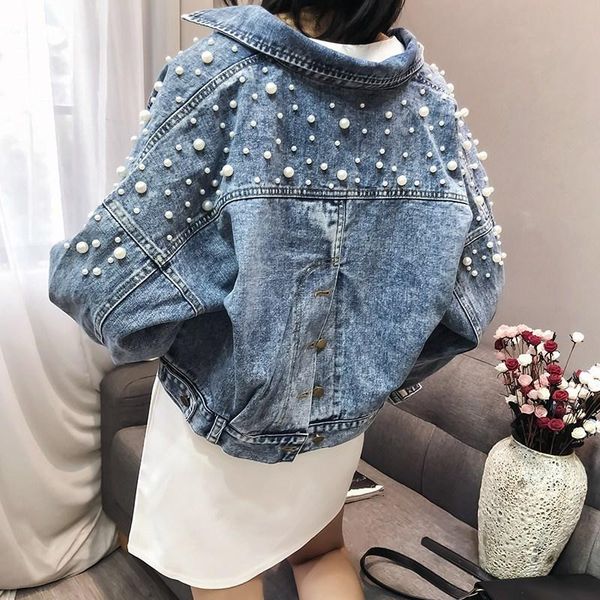 

women's vests 2021 autumn causal denim jacket oversize show loose ol street coat versatile bat sleeve long top, Black;white