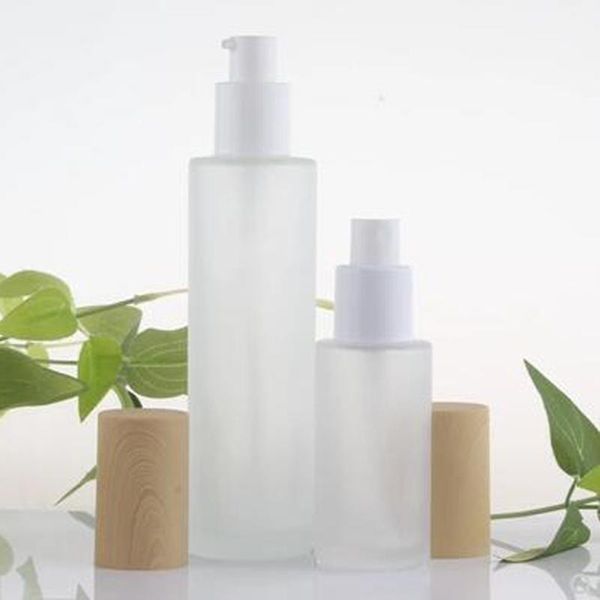 

50pcs/lot 20ml/30ml/40ml/60ml/80ml/100ml/120ml high-grade cosmetics sub-bottle wood grain cover press spray pump glass bottle packing bottle