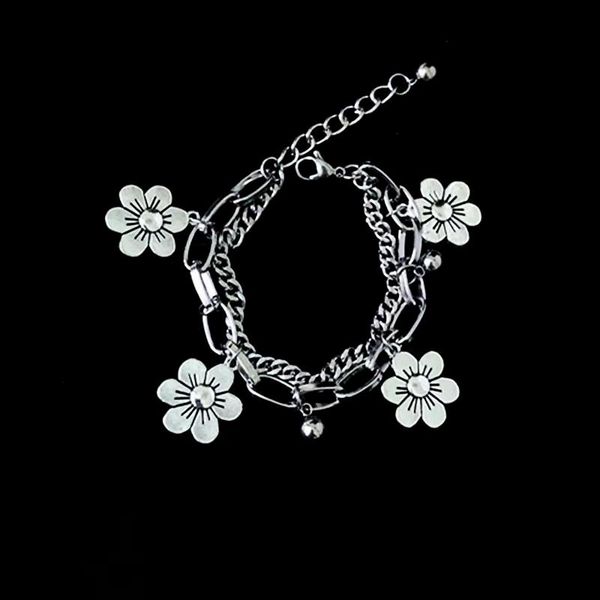 

flower bracelets women hip hop jewellery bracelet simple jewelry fashion hand made bohemia silver color metal armband link, chain, Black