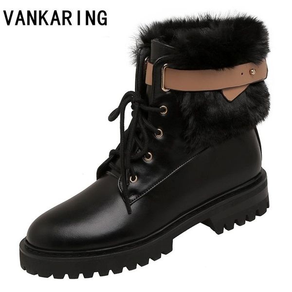 

boots autumn winter shoes women snow faux fur pu leather ankle comfortable warm, Black