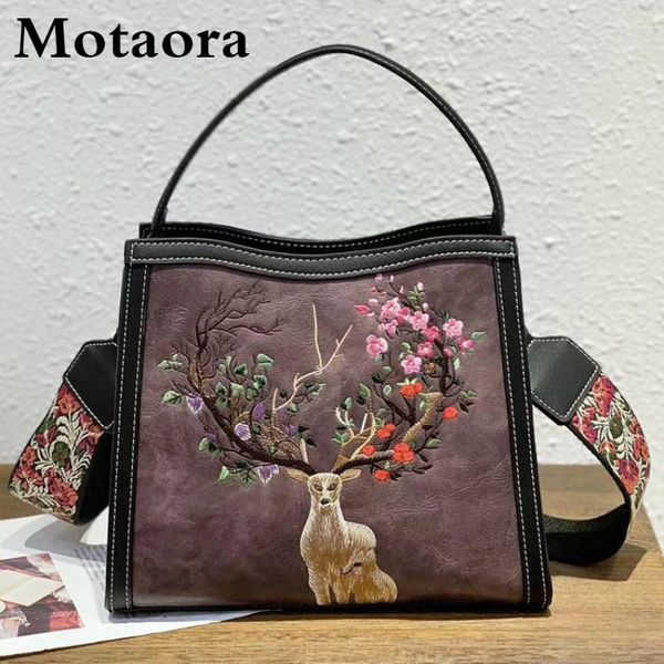 

evening bags motaora women's shoulder bag 2021 chinese style embroidery handbag vintage handmade crossbody retro leather ladies
