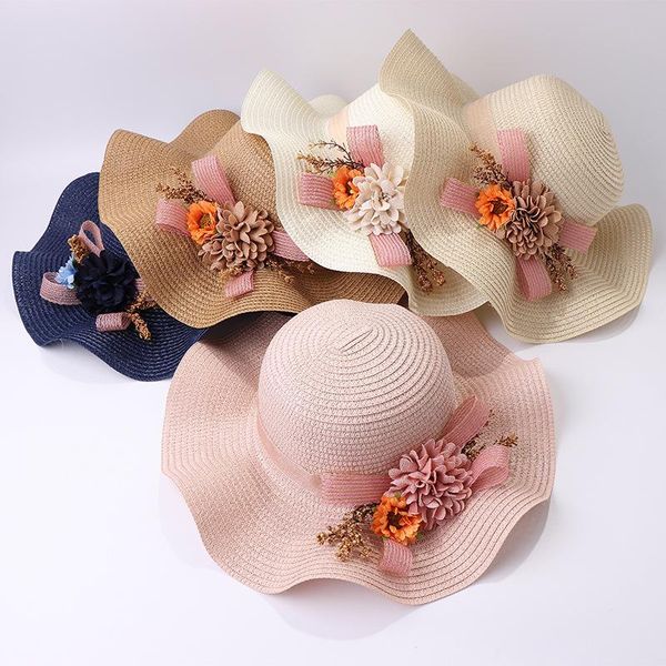 

spring summer korean style women's beach sun hats shade straw hat big all-match flower pot fisherman wide brim, Blue;gray