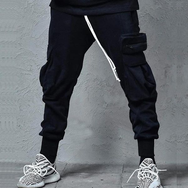 

men's pants 2021 fashion trend youth ordinary mid-waist trousers casual loose gray micro-elastic solid color cotton overalls, Black