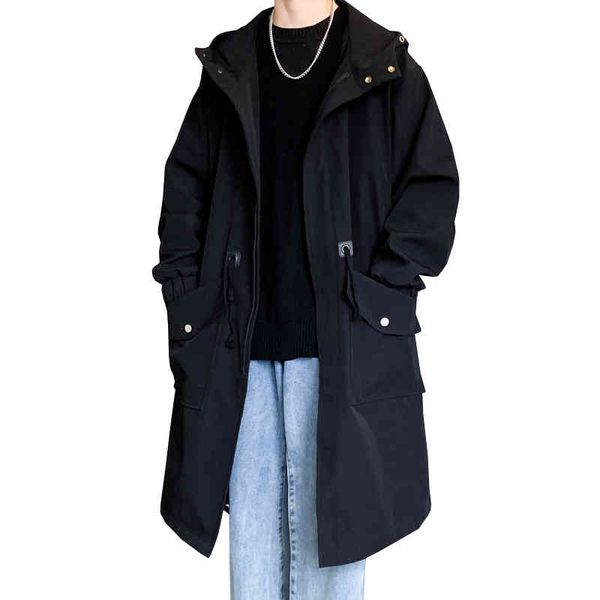 

raincoat long punk hip hop men's hoodie, black zipper, autumn