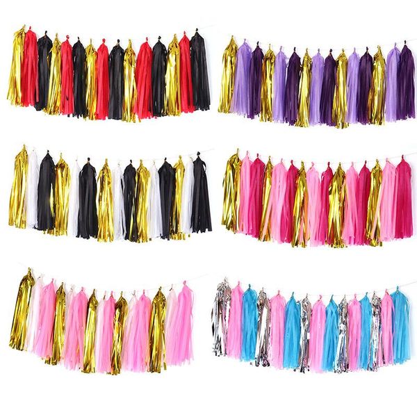 Decoração de festa 15 pcs misturado diy papel tecido tassel festão casamento crianças aniversário bachelorette galinha decorações bebê chuveiro favores suprimentos